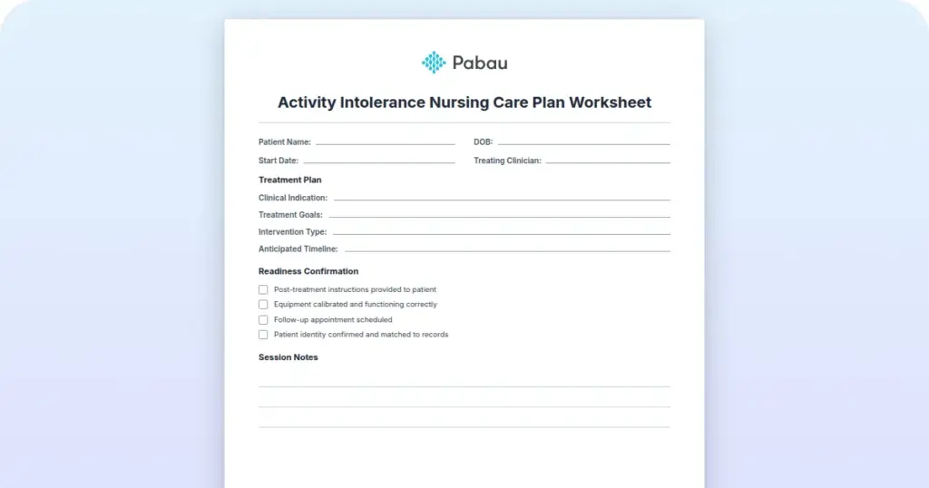 Activity Intolerance Nursing Care Plan preview from Pabau