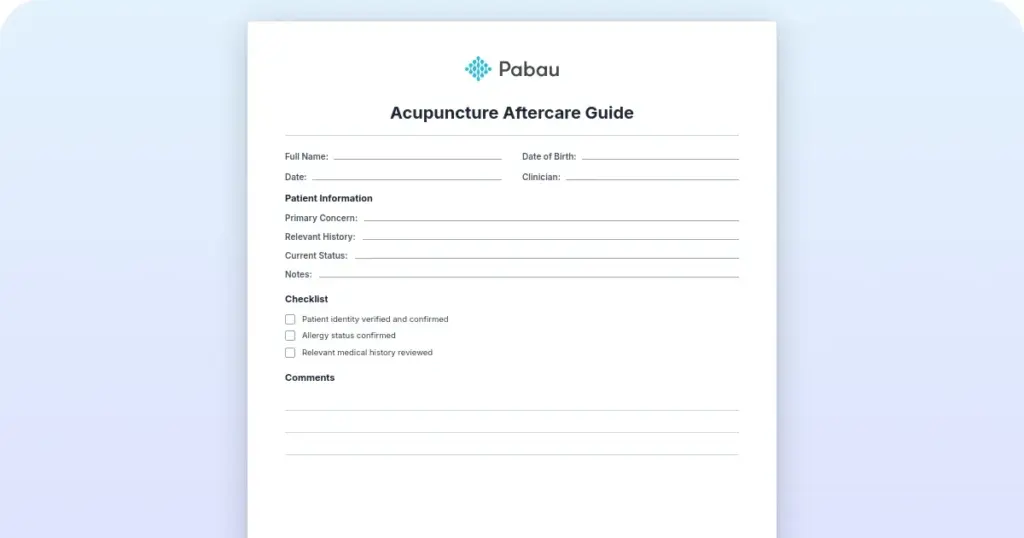 Acupuncture aftercare guide preview from Pabau
