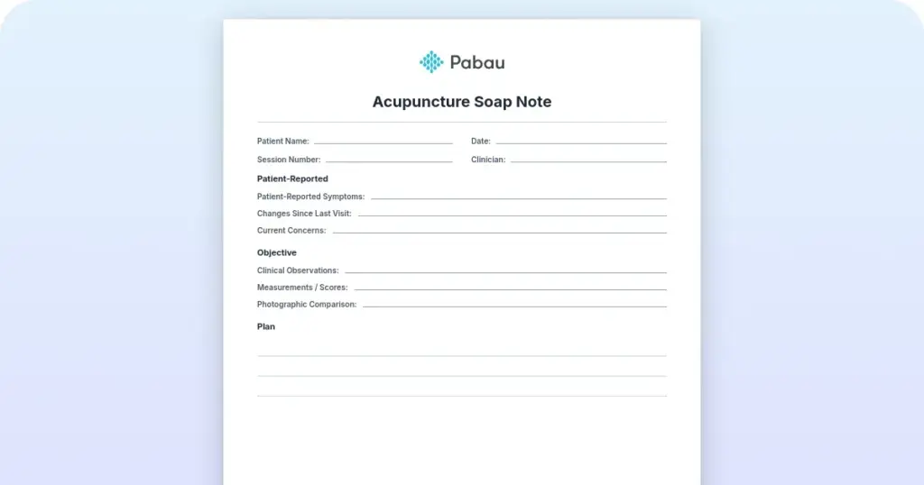 Acupuncture SOAP note for effective patient care preview from Pabau