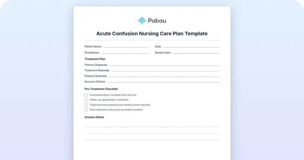 Acute Confusion Nursing Care Plan preview from Pabau