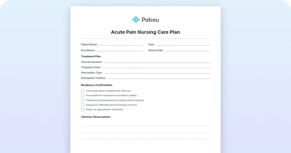 How to write an effective acute pain nursing care plan: Free template preview from Pabau