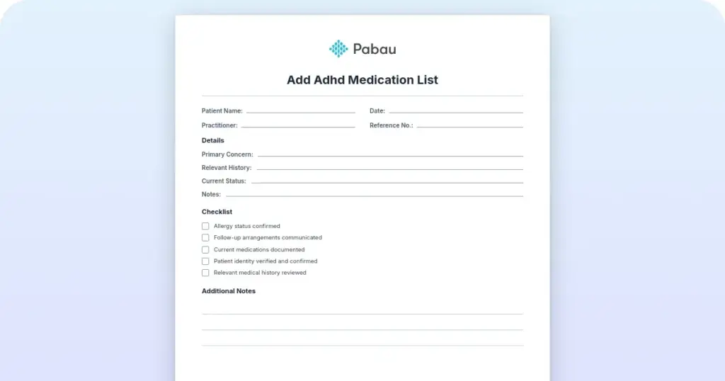 ADD ADHD medication list for safe prescribing preview from Pabau