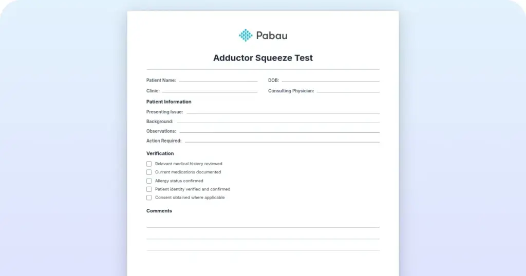 The adductor squeeze test: Protocol, normal values, and free template preview from Pabau