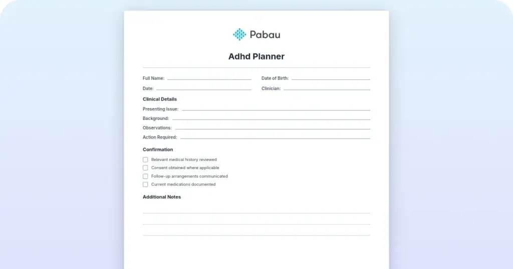ADHD planner template: A free PDF to share with patients preview from Pabau