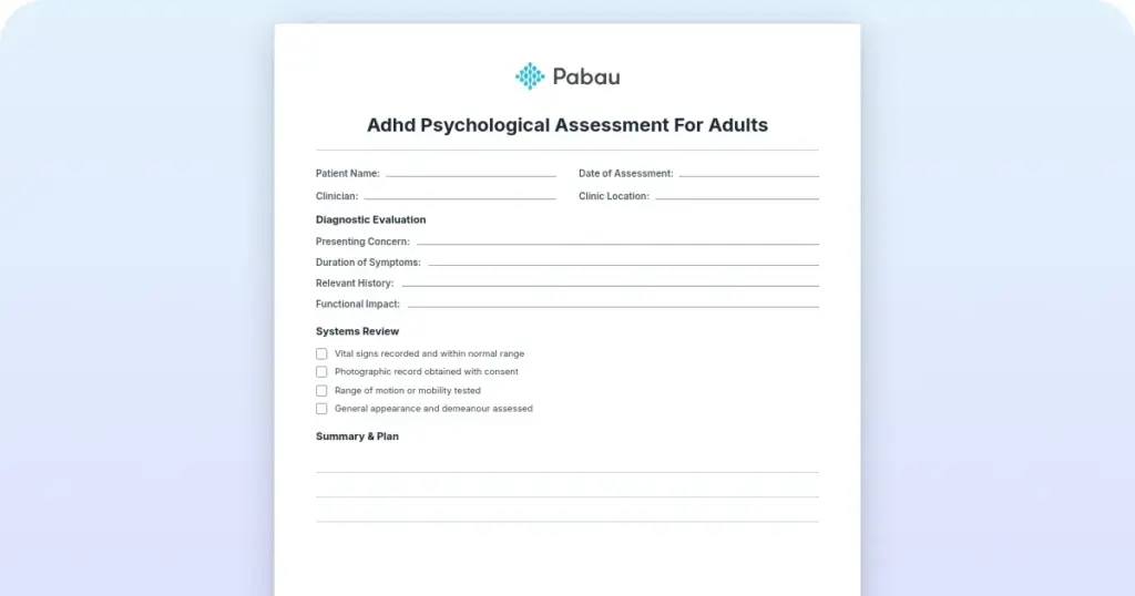 ADHD psychological assessment for adults preview from Pabau