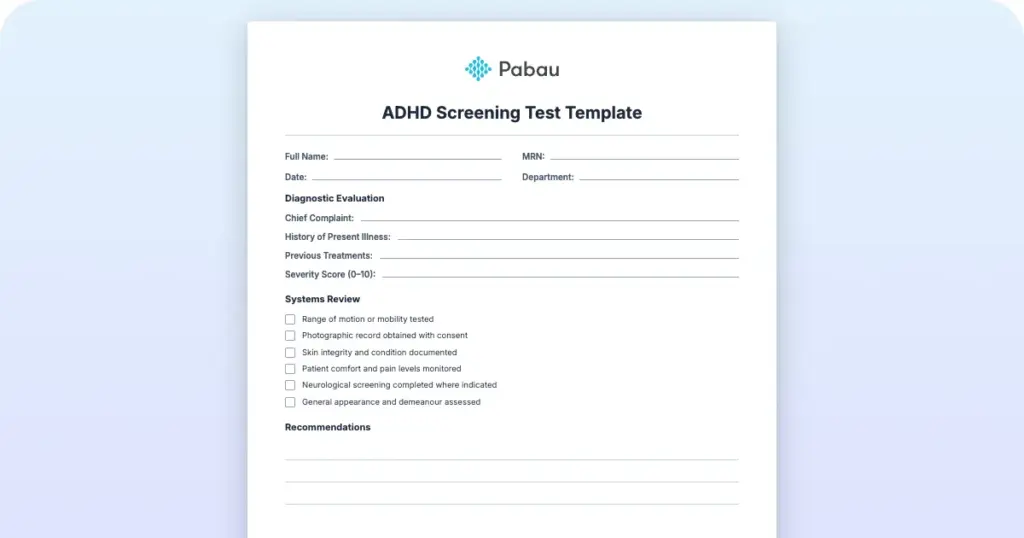 Adhd Screening Test Template