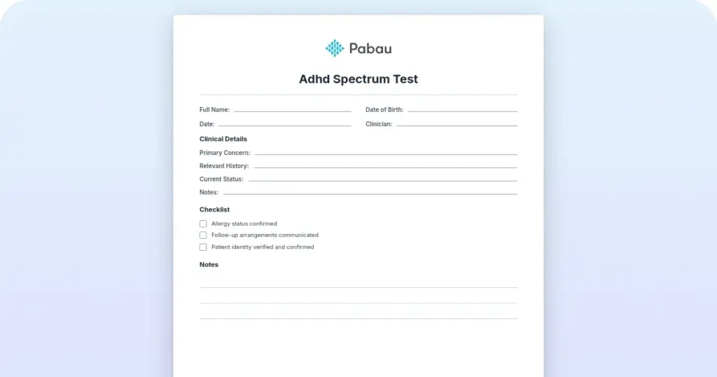 ADHD rating scale template preview from Pabau