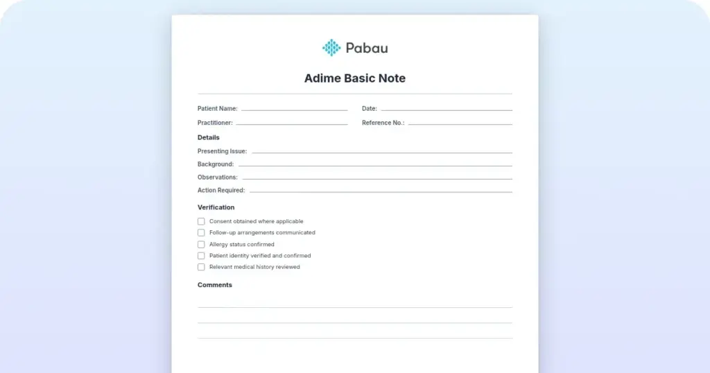 ADIME note template: Free download, examples, and guide preview from Pabau