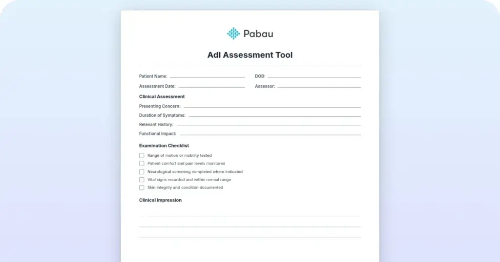 ADL assessment tool for effective patient care preview from Pabau