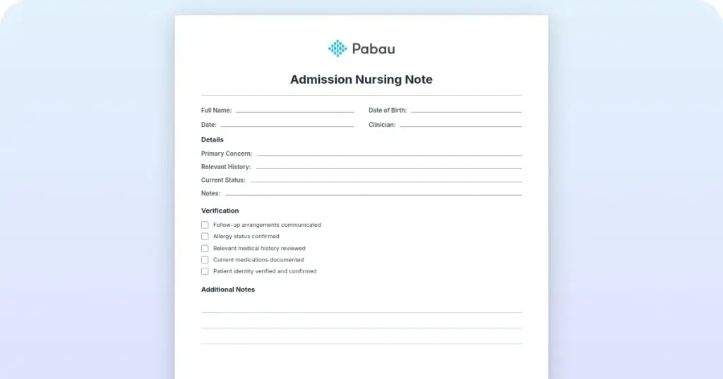 How to reduce paperwork using a digital admission nursing note preview from Pabau