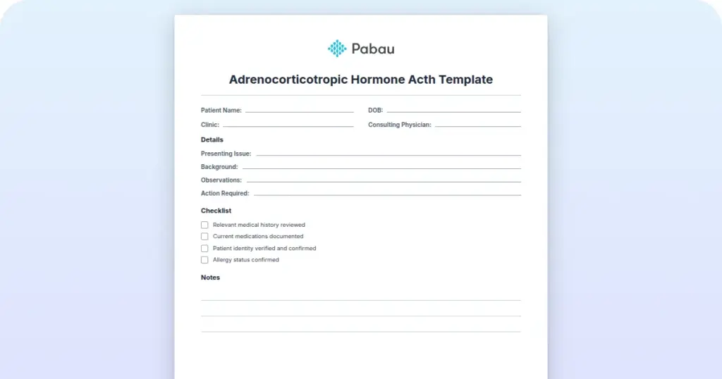 Adrenocorticotropic Hormone ACTH Template preview from Pabau