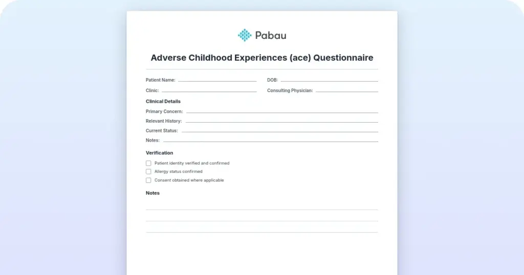 Adverse Childhood Experiences (ACE) Questionnaire preview from Pabau