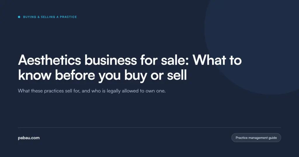 Pabau blog card: Aesthetics business for sale, what to know before you buy or sell