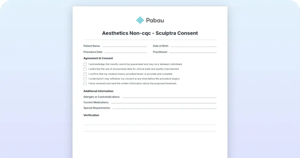 Sculptra consent form for non-CQC aesthetic clinics preview from Pabau