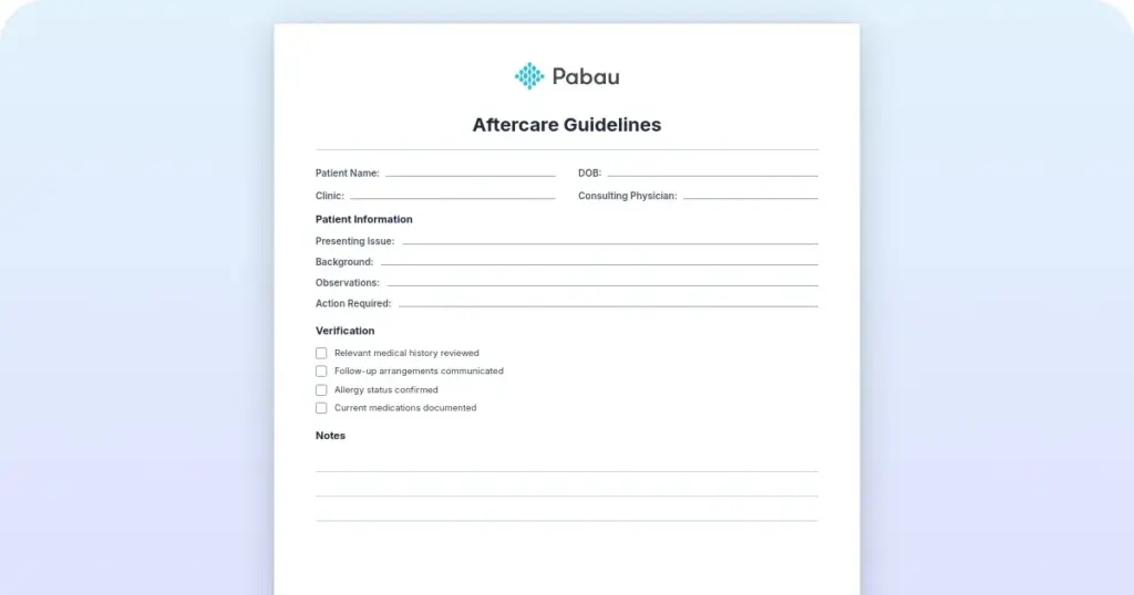 Aftercare guidelines template for safe recovery preview from Pabau