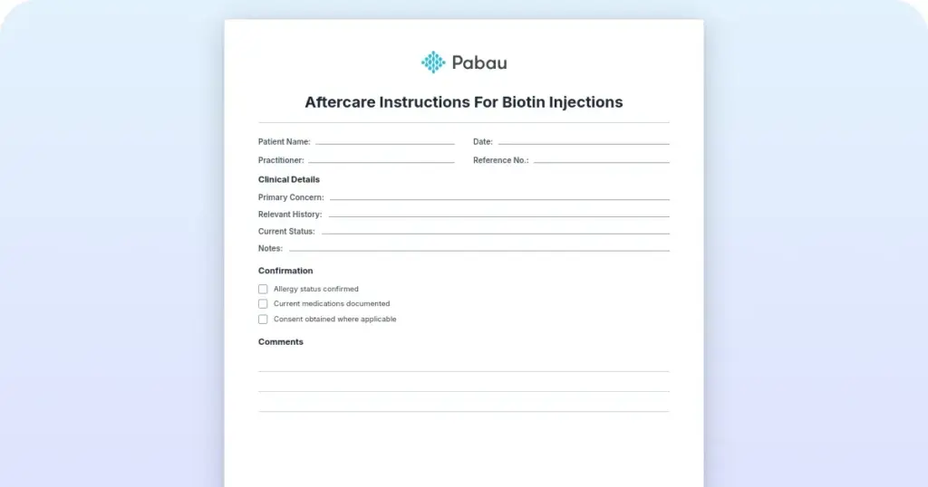 Aftercare instructions for biotin injections (free template) preview from Pabau