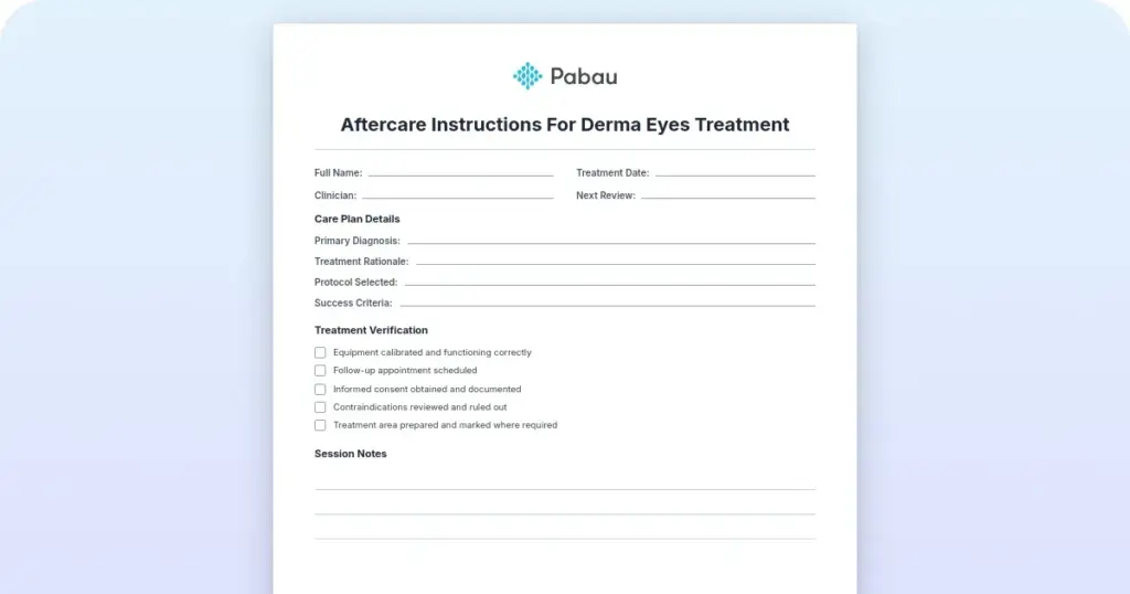 Aftercare instructions for derma eyes treatment: a practitioner's guide preview from Pabau