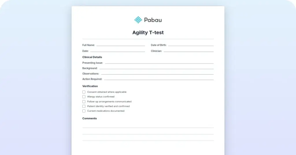 Agility T-test: Protocol, norms and printable template preview from Pabau