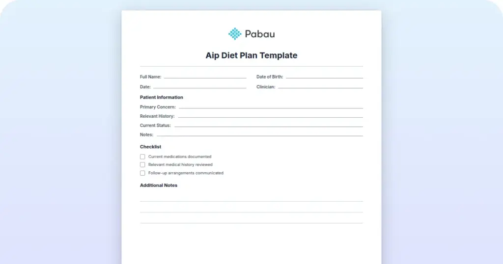 AIP Diet Plan Template preview from Pabau