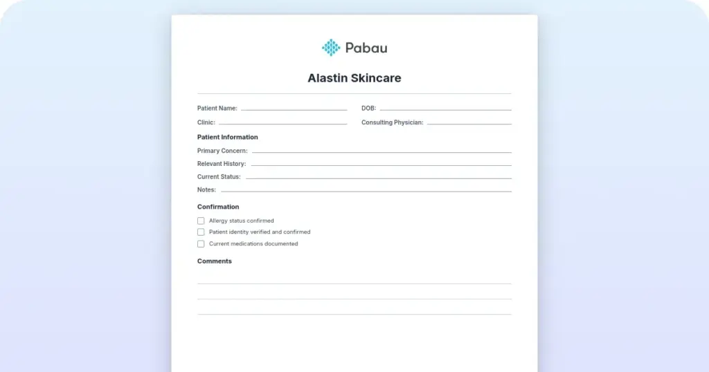 Alastin skincare aftercare instructions preview from Pabau