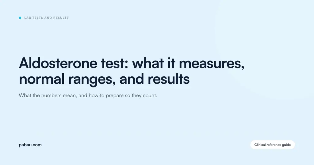 Pabau blog card: Aldosterone test — what it measures, normal ranges, and results