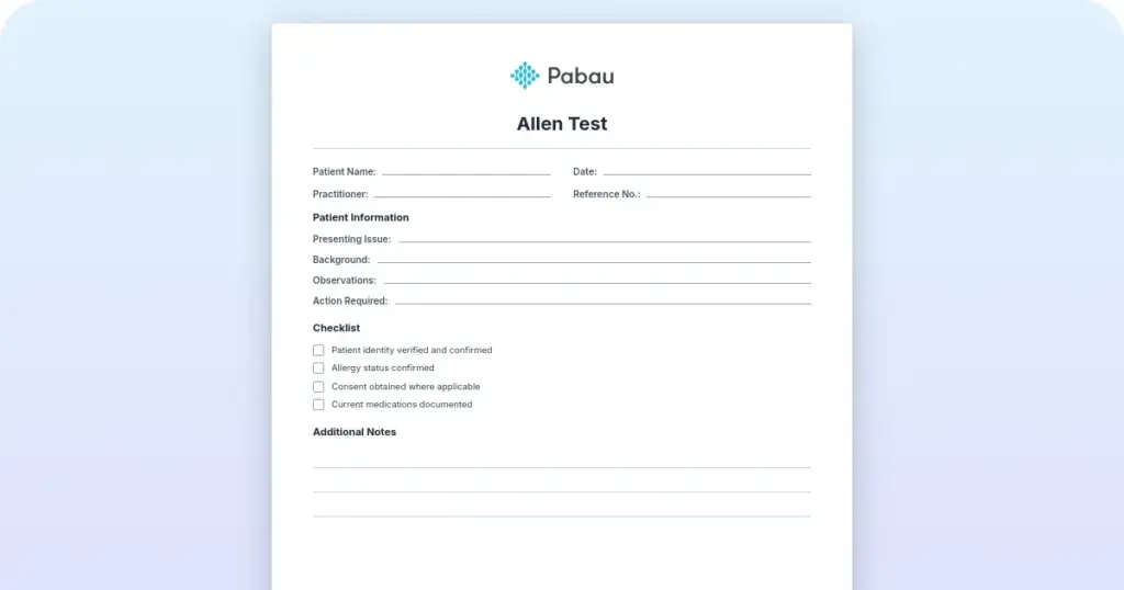 Allen test documentation template: Free download and how to use preview from Pabau