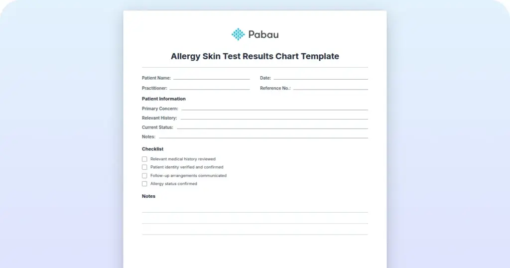 Allergy Skin Test Results Chart Template preview from Pabau