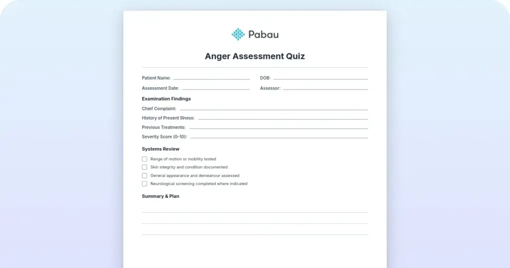 Anger assessment quiz preview from Pabau