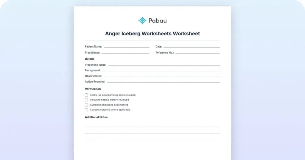 Anger Iceberg Worksheet preview from Pabau