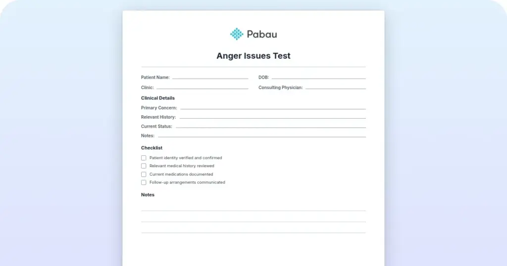 Anger issues test: Assess your triggers preview from Pabau