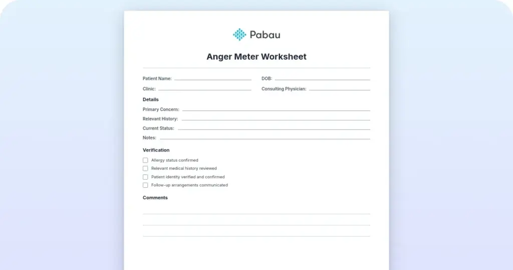 Anger meter worksheet for effective emotion regulation preview from Pabau