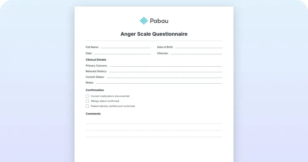 Anger scale questionnaire: validated scales and a free template preview from Pabau