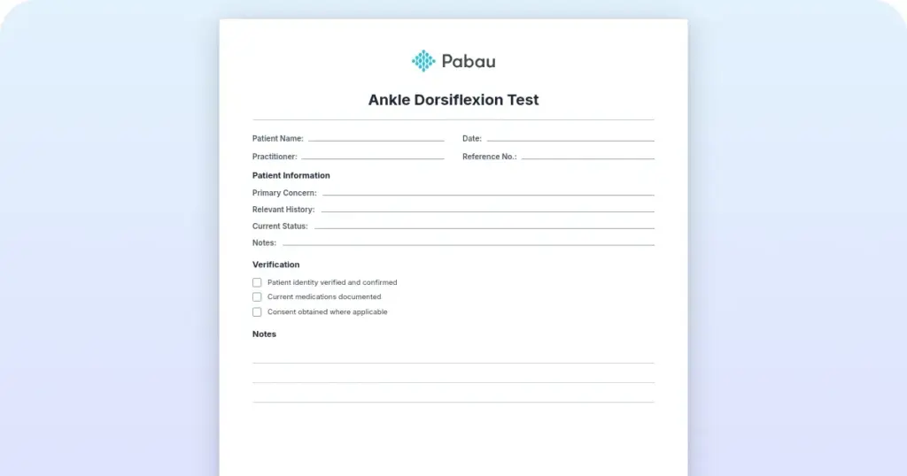 A complete clinical guide to the ankle dorsiflexion test and mobility tracking preview from Pabau