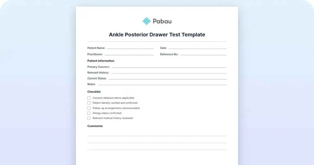 Ankle Posterior Drawer Test Template preview from Pabau