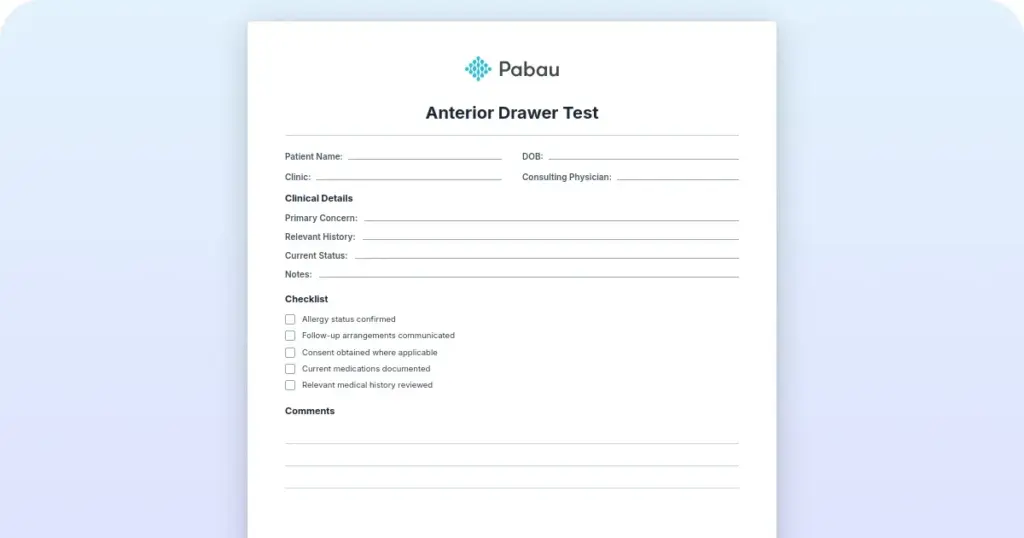 Anterior drawer test preview from Pabau