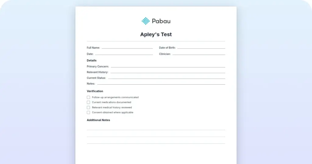 Apley's test: Procedure, interpretation, and reference card preview from Pabau