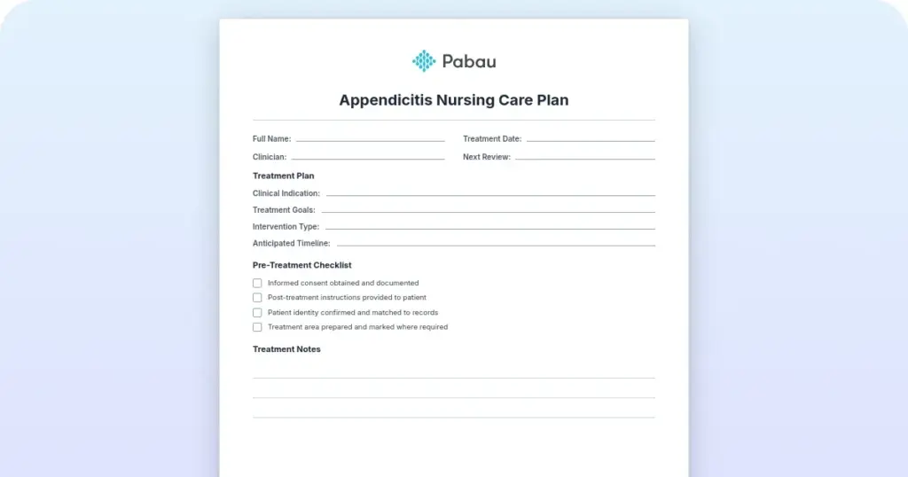 Appendicitis nursing care plan preview from Pabau