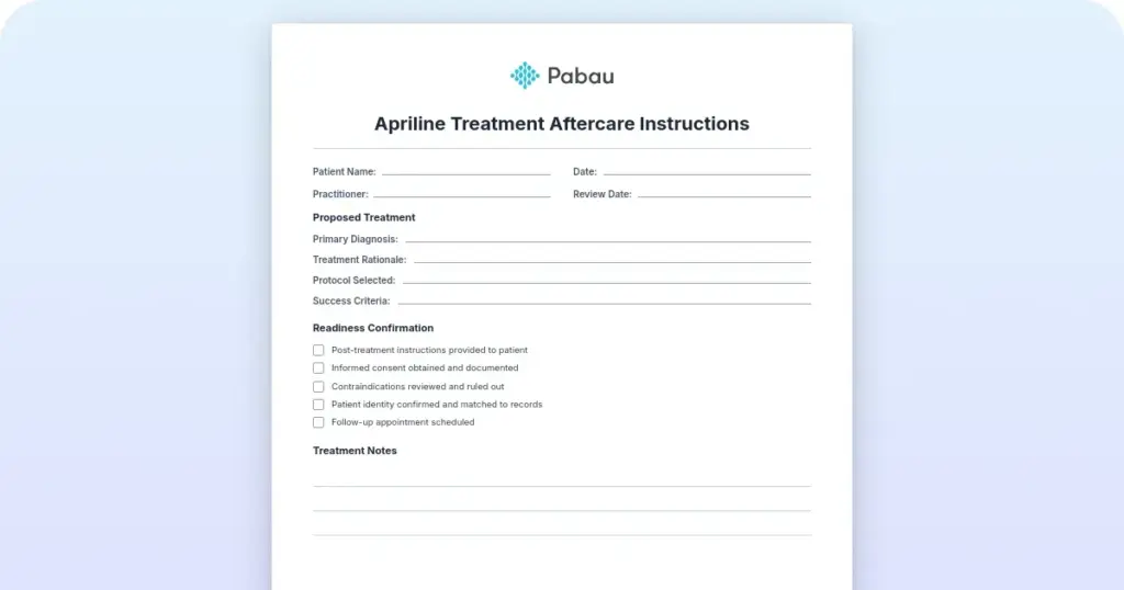 Apriline treatment aftercare instructions preview from Pabau