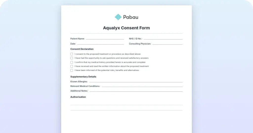Aqualyx consent form preview from Pabau