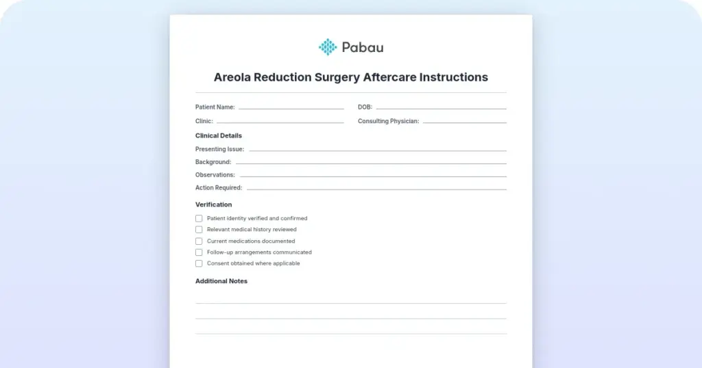 Areola reduction surgery aftercare instructions preview from Pabau