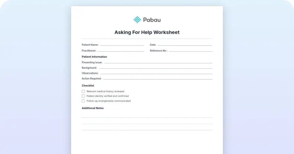Asking for help worksheet: Free template for individuals and clinicians preview from Pabau