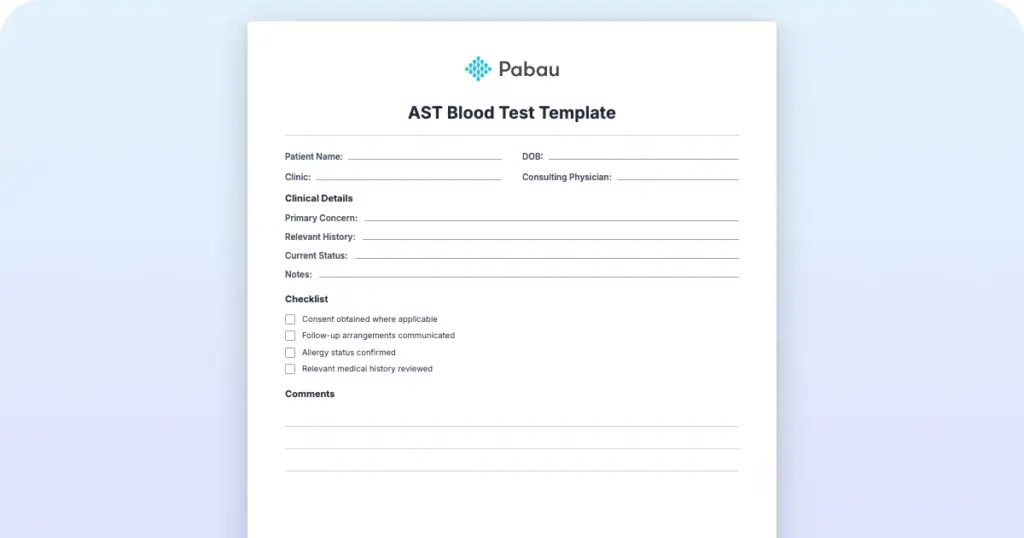 Ast Blood Test Template