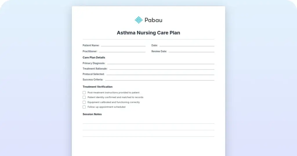 Asthma nursing care plan: NANDA diagnoses and interventions preview from Pabau