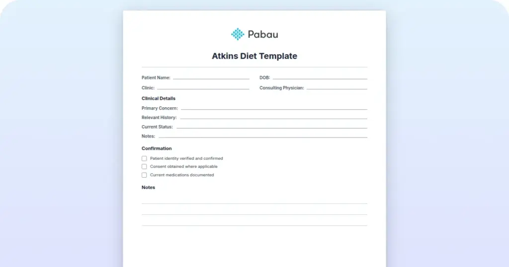 Atkins Diet Template preview from Pabau