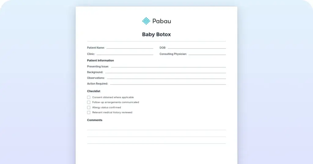 Baby Botox consent form template preview from Pabau