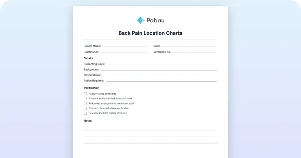Back Pain Location Charts