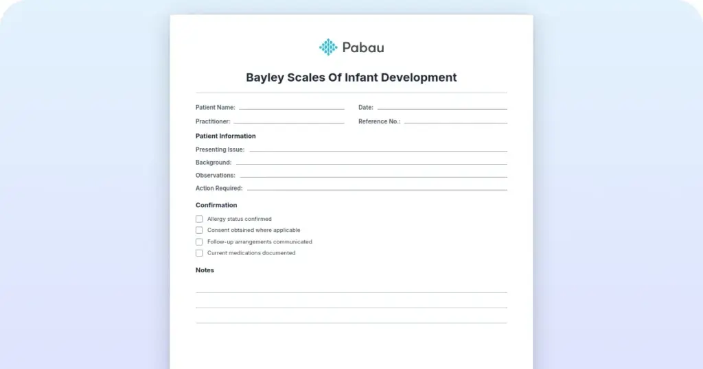 Bayley Scales of Infant Development: Free template preview from Pabau