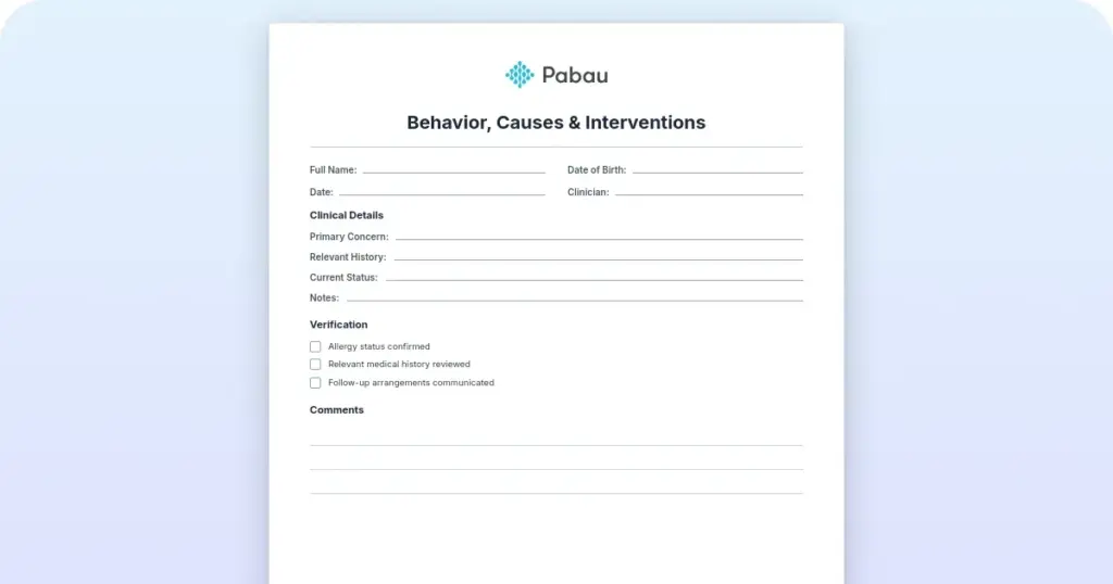 Behavior Causes and Interventions Guide preview from Pabau