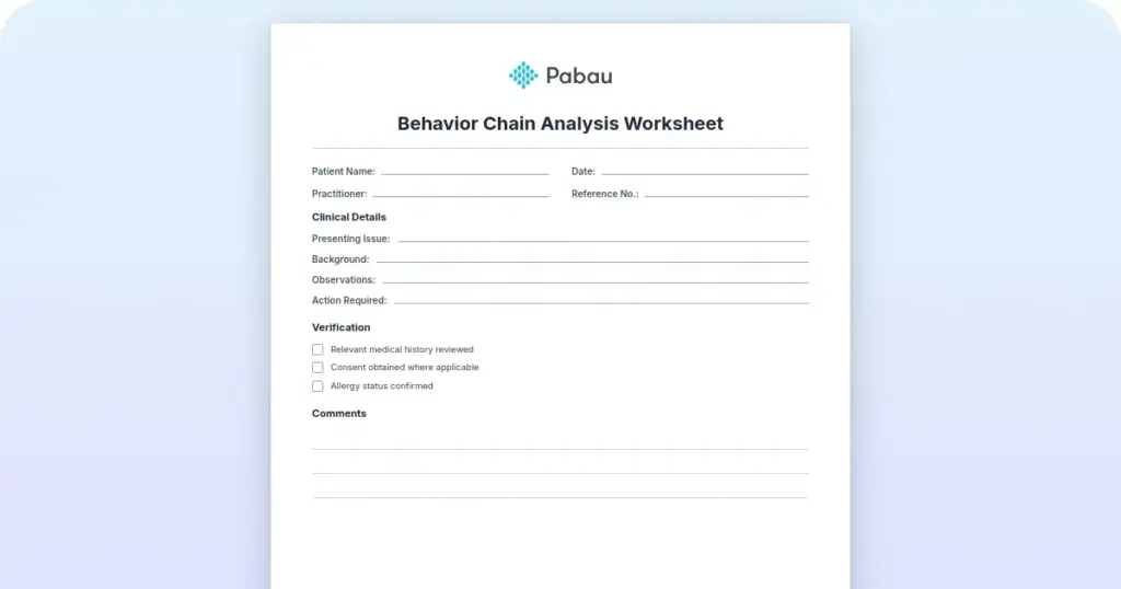 Behavior chain analysis worksheet: A DBT tool for clinicians preview from Pabau