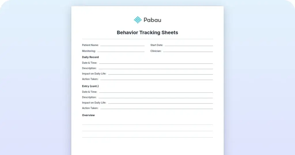 Behavior tracking sheets: Free PDF preview from Pabau
